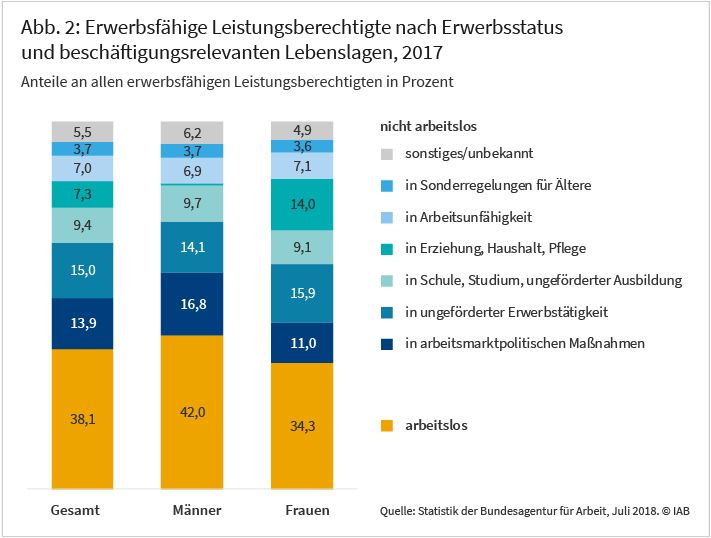 Erwerbsfähige Leistungsberechtigte nach Erwerbsstatus und beschäftigungsrelevanten Lebenslagen, 2017